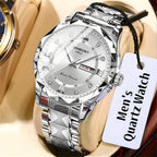 Stainless Steel Men's Watch – Roman Numerals, Rhinestones, Luminous Dial