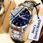 Stainless Steel Men's Watch – Roman Numerals, Rhinestones, Luminous Dial