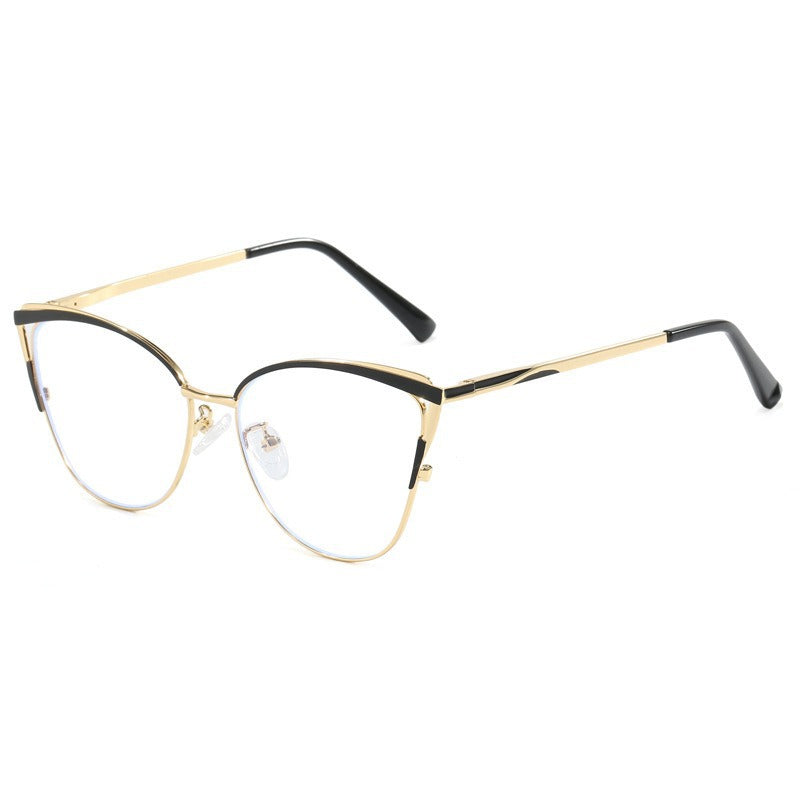 Cross-Border New Spring-Footed Cat-Eye Plain High-End Anti-Blue Light Glasses Metal Frame Business Office Flat Glasses
