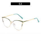 Cross-Border New Spring-Footed Cat-Eye Plain High-End Anti-Blue Light Glasses Metal Frame Business Office Flat Glasses