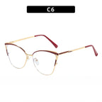 Cross-Border New Spring-Footed Cat-Eye Plain High-End Anti-Blue Light Glasses Metal Frame Business Office Flat Glasses
