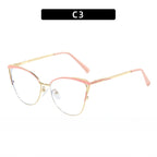 Cross-Border New Spring-Footed Cat-Eye Plain High-End Anti-Blue Light Glasses Metal Frame Business Office Flat Glasses